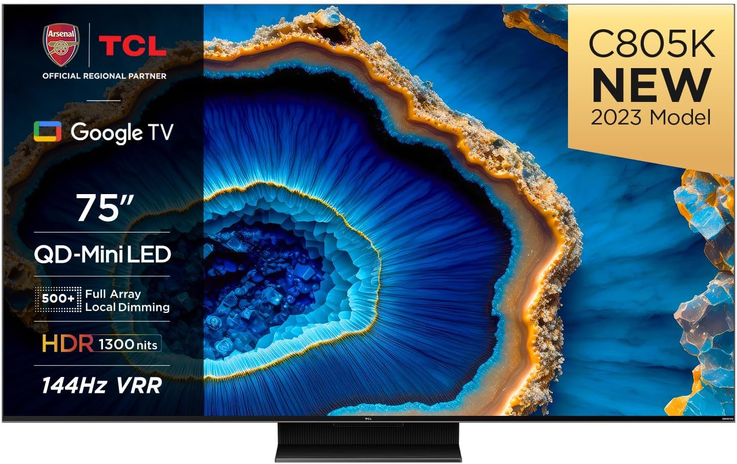 TCL 75C805K 75-inch QLED Mini LED, Full Array 4K HDR Premium 1300nits, Smart Gaming TV Powered by Google (Freesyncy Premium Pro, 144Hz Motion Clarity Pro, Dolby Vision IQ & Atmos, Onkyo sound) image 0 TCL 75C805K 75-inch QLED Mini LED, Full Array 4K HDR Premium 1300nits, Smart Gaming TV Powered by Google (Freesyncy Premium Pro, 144Hz Motion Clarity Pro, Dolby Vision IQ & Atmos, Onkyo sound) image 0